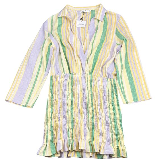 NWT ZARA The Valery Dress Pastel Striped Smocked Mini Dress Blogger Fav Size XL - Picture 7 of 10